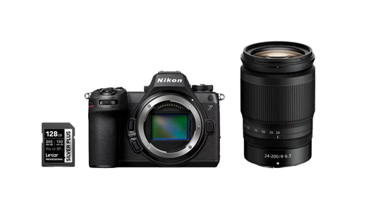 Nikon Z5 + Objectif NIKKOR Z 24-200mm f/4-6.3 VR 
Appareil Photo Hybride Plein Format – 24,3 MP | Vidéo 4K UHD | Stabilisation 5 Axes | Carte Lexar Professionnelle Incluse